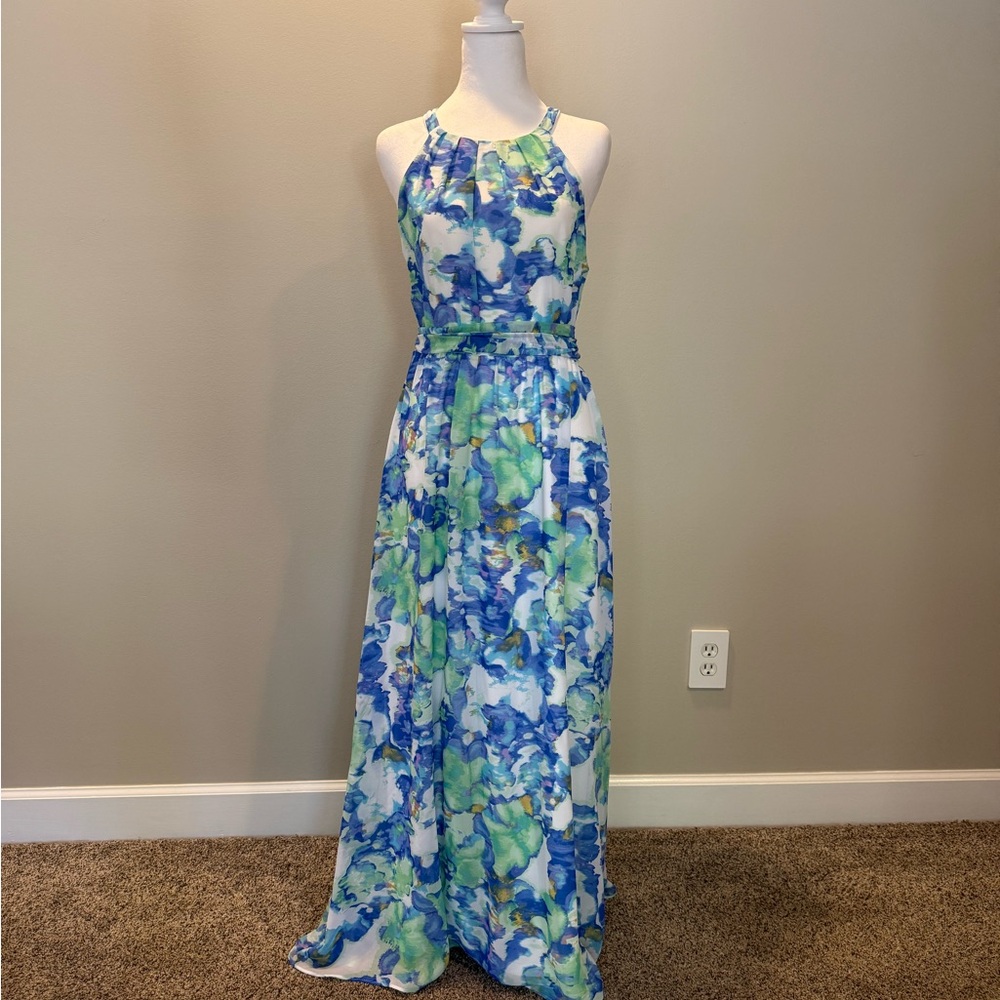 Shelby & Palmer Blue and Green Floral Maxi Dress